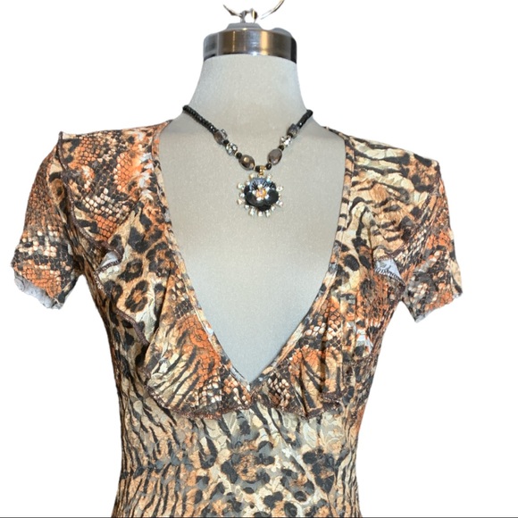 Leopard Semitransparent Brown Orange and beige Colours  Mini Dress Size M - Picture 4 of 16
